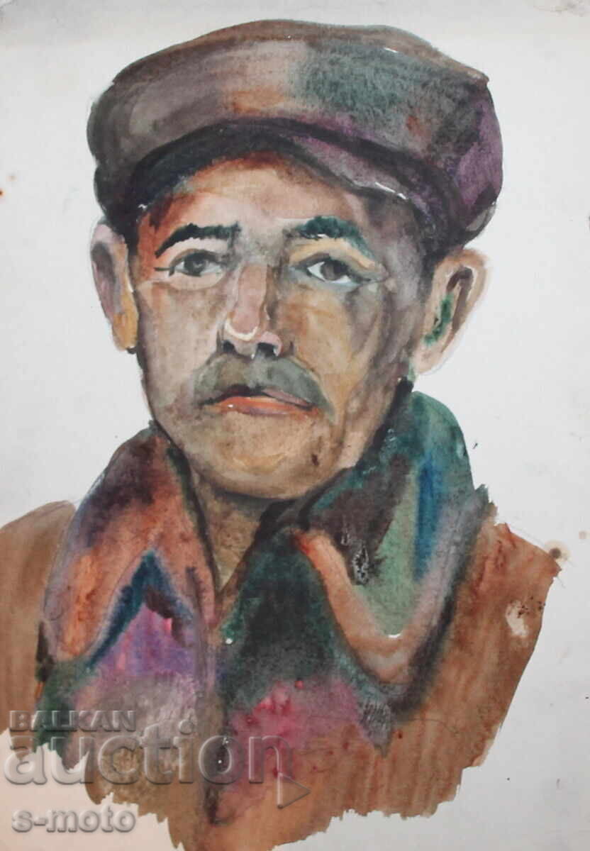 Tablou acuarelă portret de bărbat cu pălărie cu preț 200.00 BGN | € 102.26 Tablou acuarelă portret de bărbat cu pălărie cu preț 200.00 BGN | € 102.26