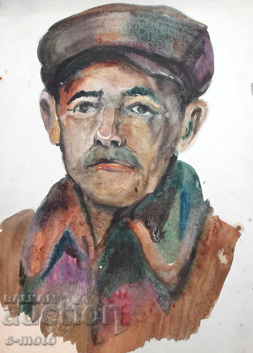 Livrarea Tablou acuarelă portret de bărbat cu pălărie Livrarea Tablou acuarelă portret de bărbat cu pălărie