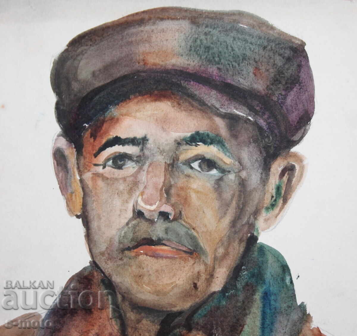 Tablou acuarelă portret de bărbat cu pălărie - 5 Tablou acuarelă portret de bărbat cu pălărie - 5