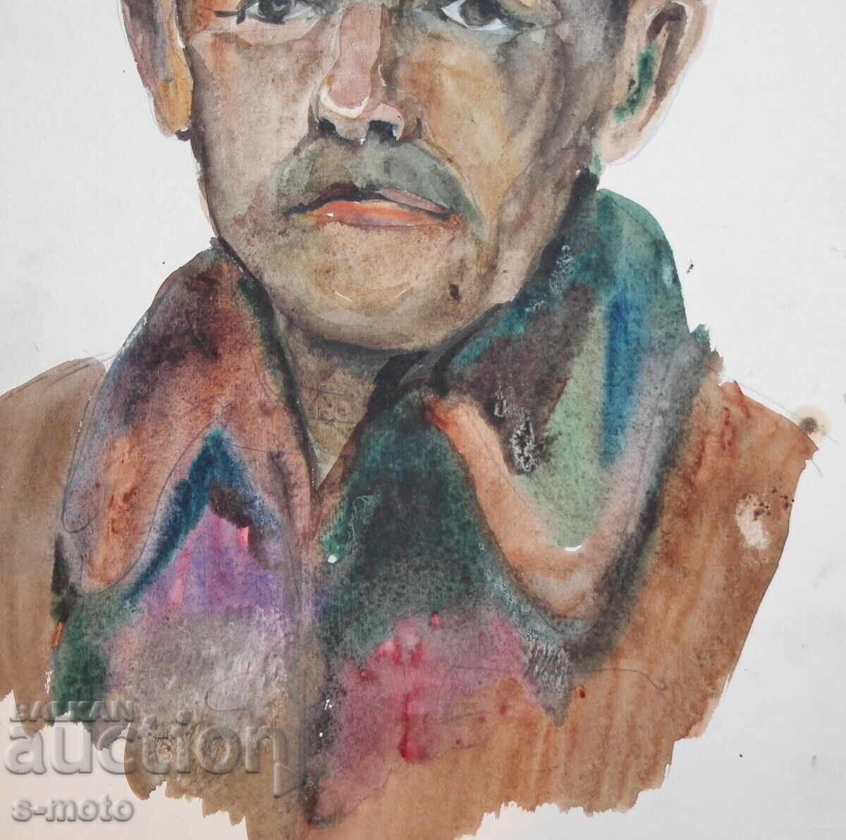 Tablou acuarelă portret de bărbat cu pălărie - 6 Tablou acuarelă portret de bărbat cu pălărie - 6