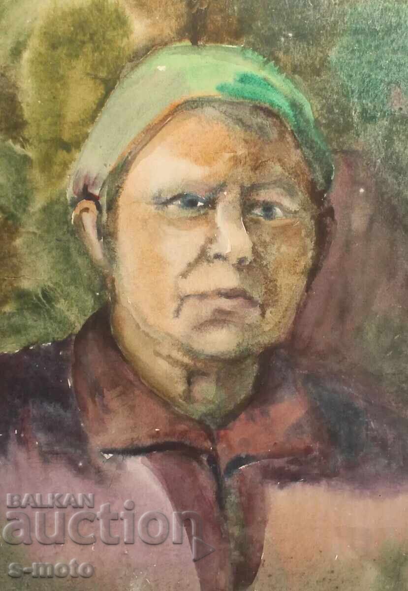 Стара картина акварел портрет на жена с цена 270.00 лв. | € 138.05