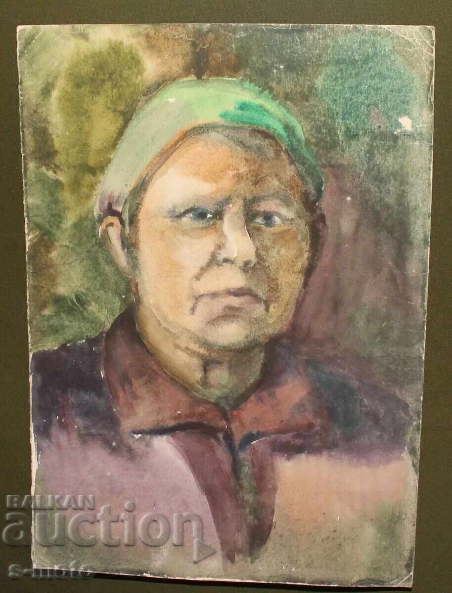 Аукцион Стара картина акварел портрет на жена