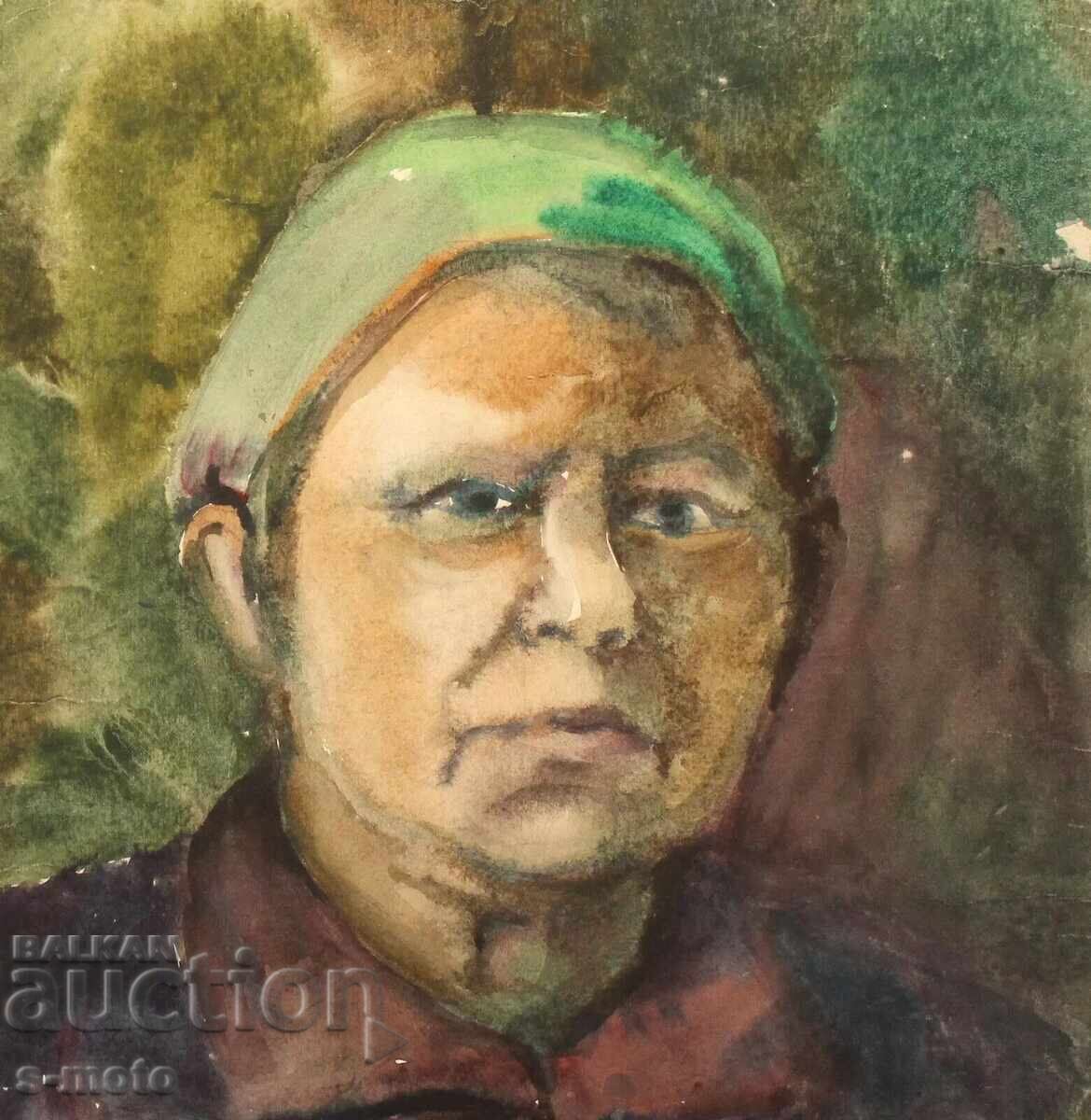 Доставка на Стара картина акварел портрет на жена