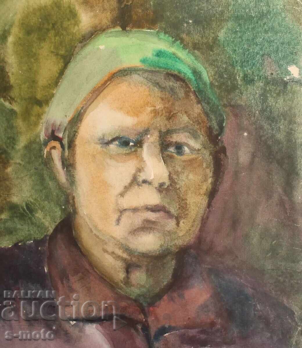 Стара картина акварел портрет на жена - 5