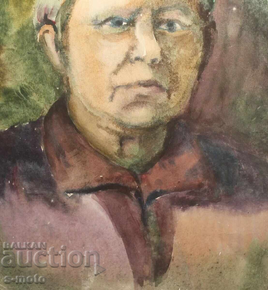 Стара картина акварел портрет на жена - 6