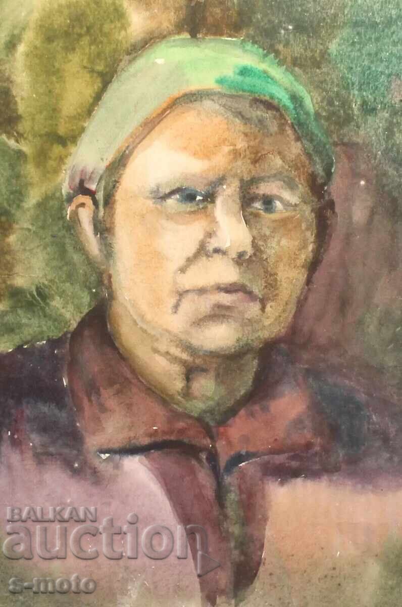 Стара картина акварел портрет на жена