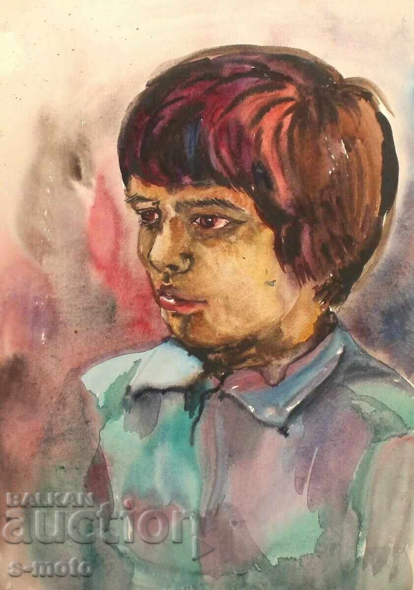 Παλιά ακουαρέλα πορτρέτο παιδιού με τιμή 270.00 BGN | € 138.05