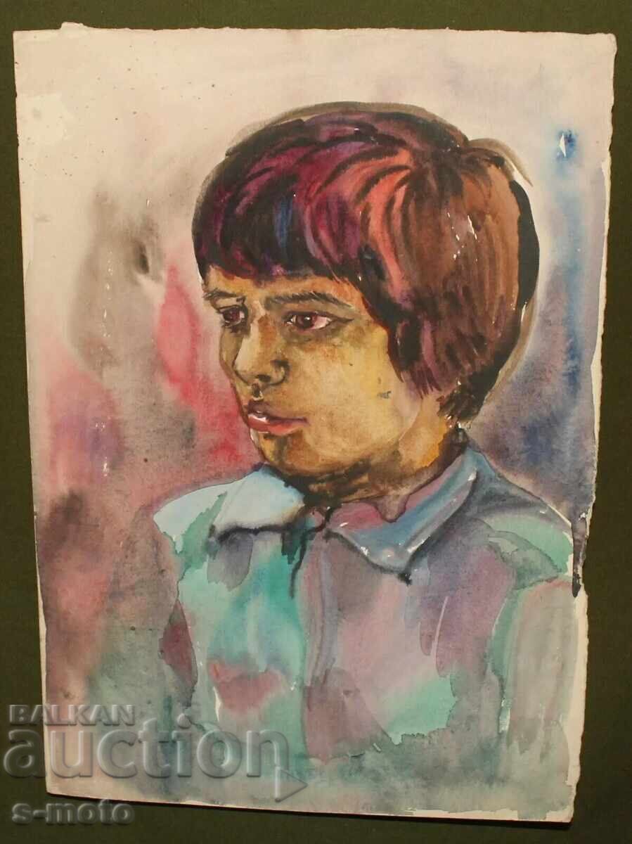 Δημοπρασία Παλιά ακουαρέλα πορτρέτο παιδιού