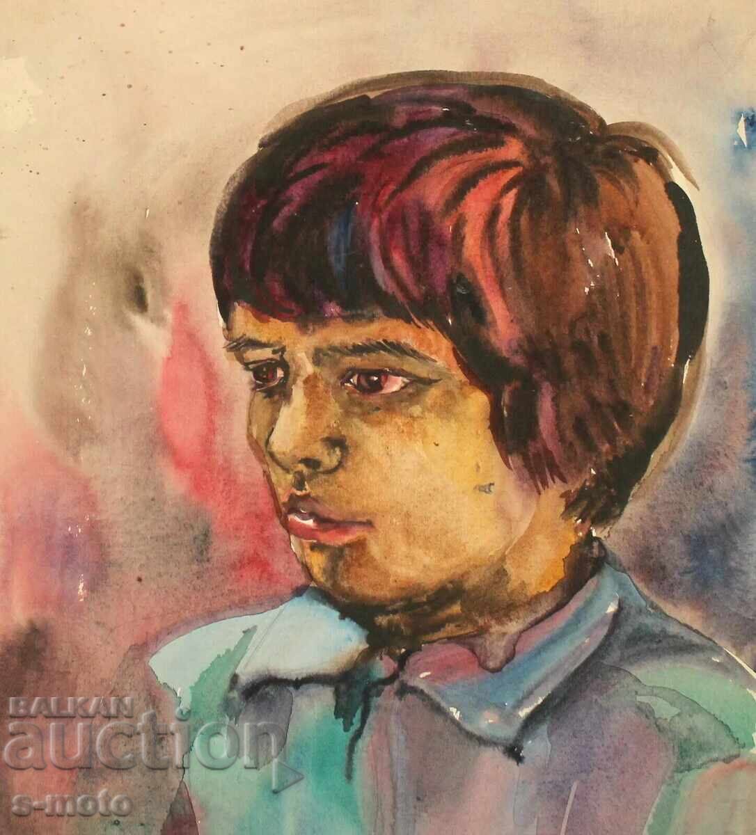 Παράδοση Παλιά ακουαρέλα πορτρέτο παιδιού
