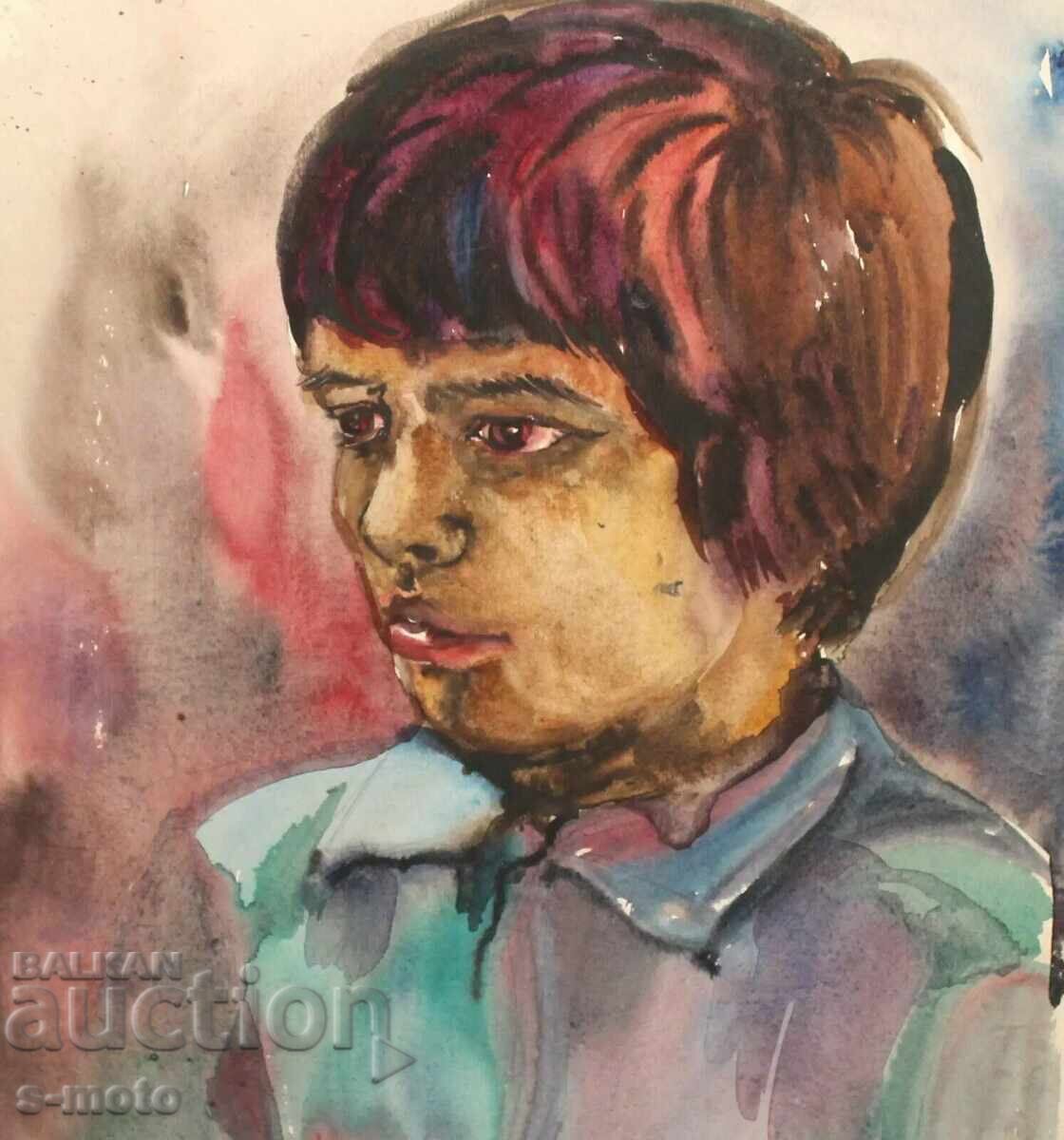 Παλιά ακουαρέλα πορτρέτο παιδιού - 5