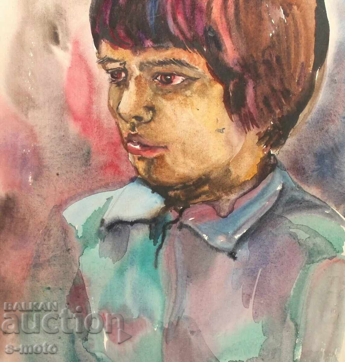 Παλιά ακουαρέλα πορτρέτο παιδιού - 6