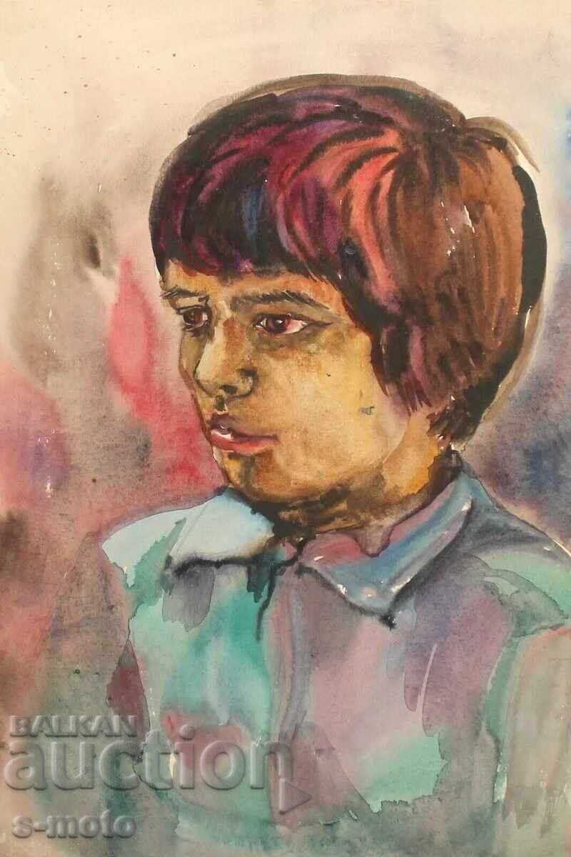 Παλιά ακουαρέλα πορτρέτο παιδιού