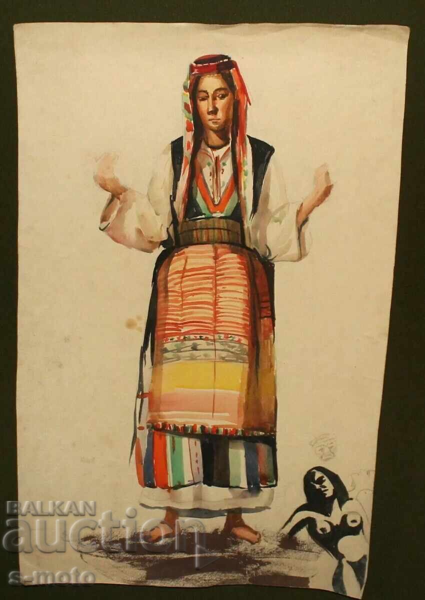 Auction Old watercolor painting, portrait of a woman in traditional costume Auction Old watercolor painting, portrait of a woman in traditional costume