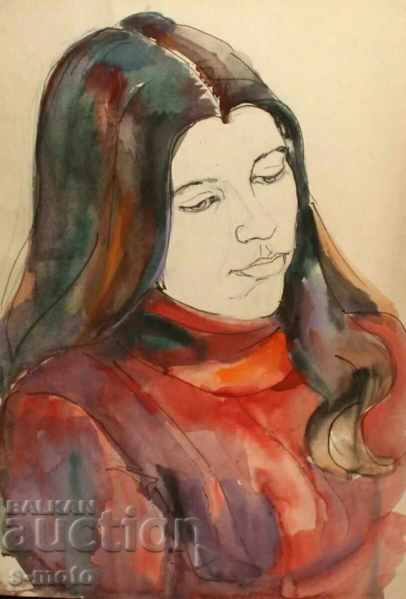 Old watercolor painting, portrait of a woman with price 280.00 BGN | € 143.16