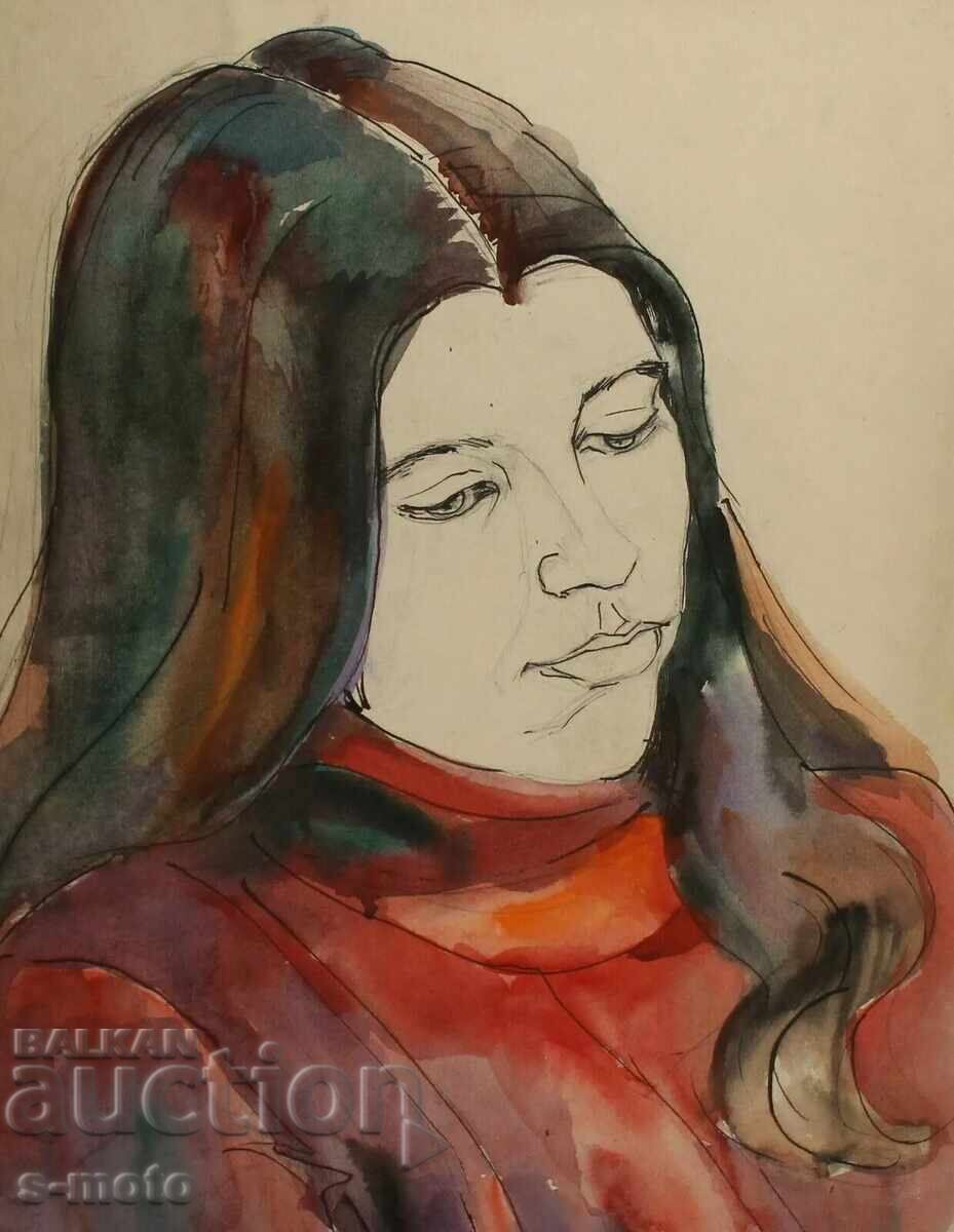 Delivery of Old watercolor painting, portrait of a woman