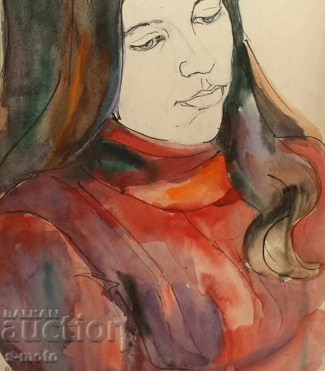 Old watercolor painting, portrait of a woman - 5