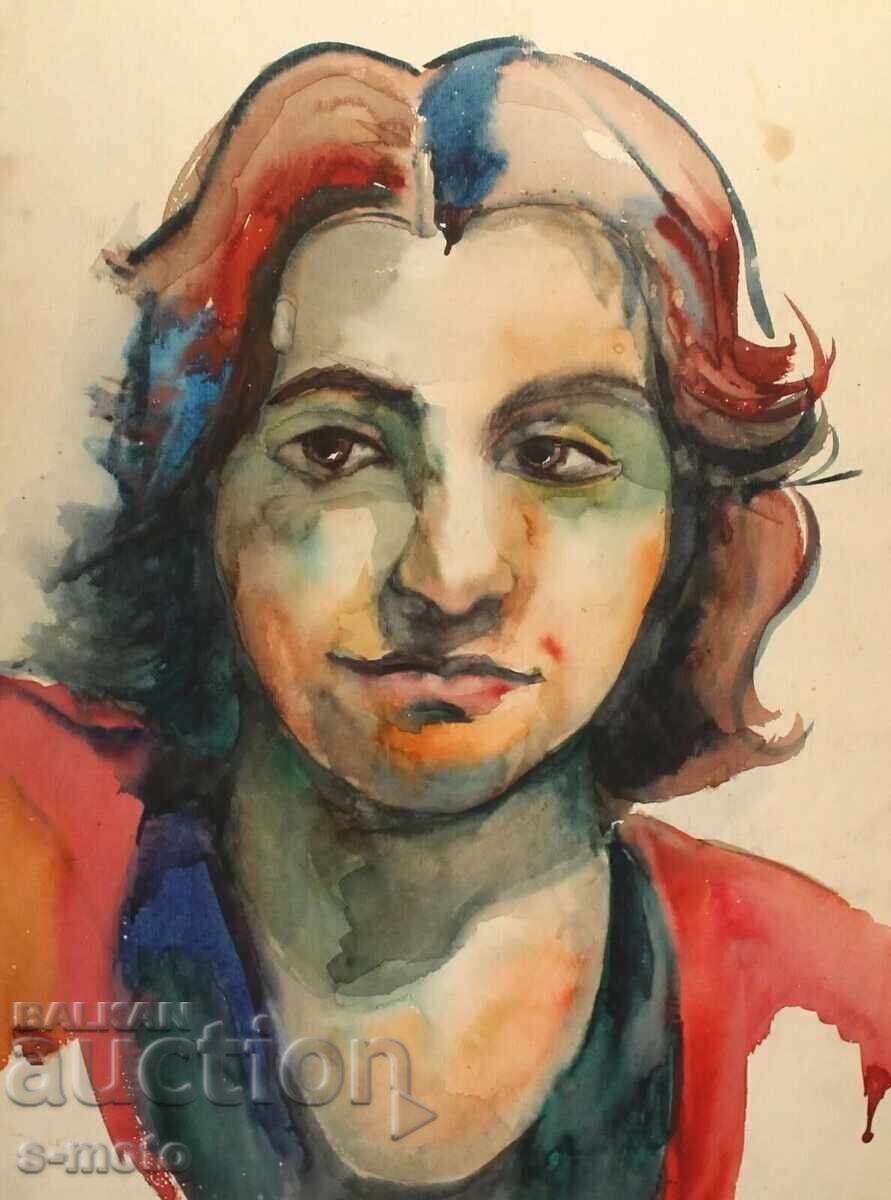 Delivery of Old watercolor painting, portrait of a woman