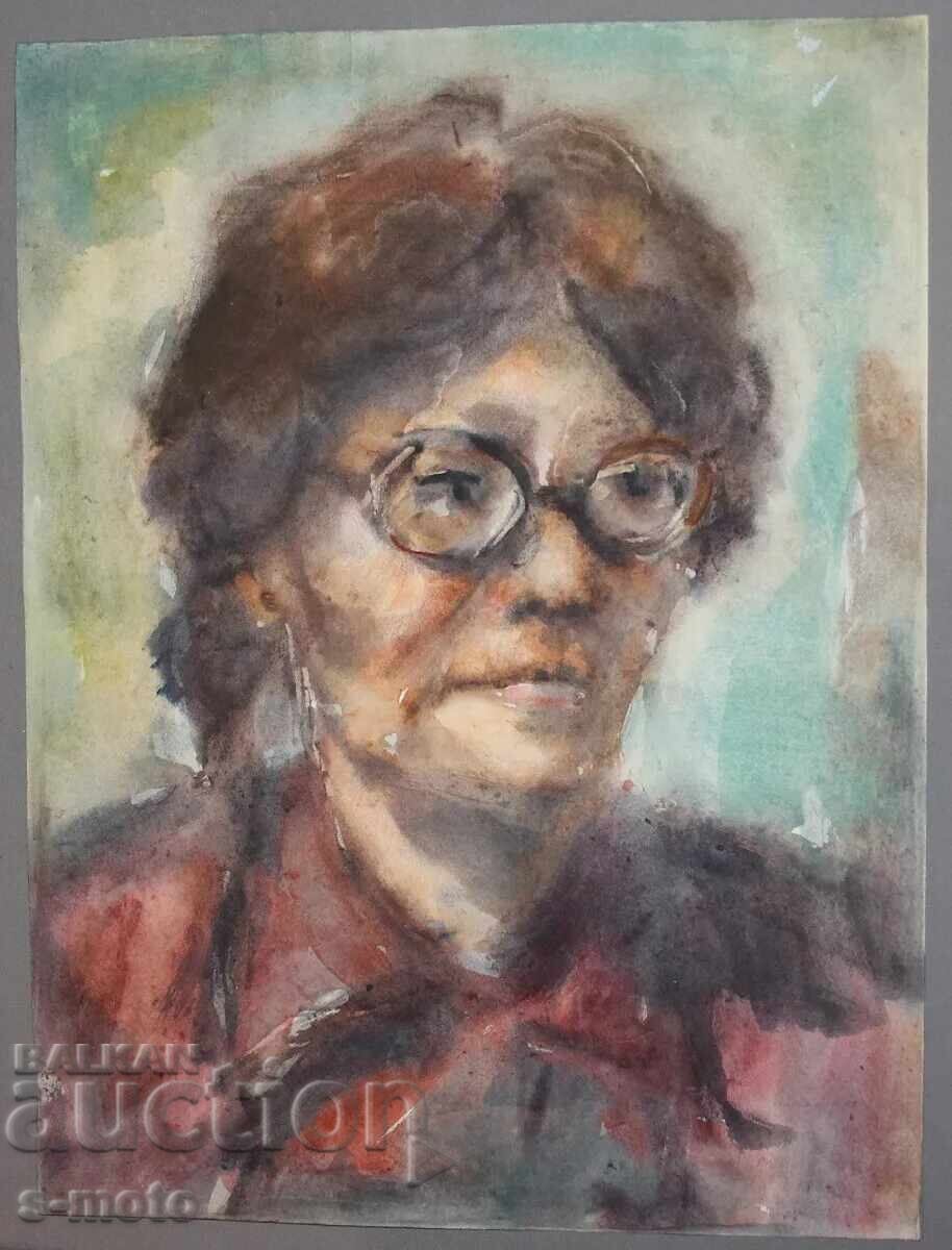 Tablou acuarelă femeie cu ochelari portret cu preț 250.00 BGN | € 127.82