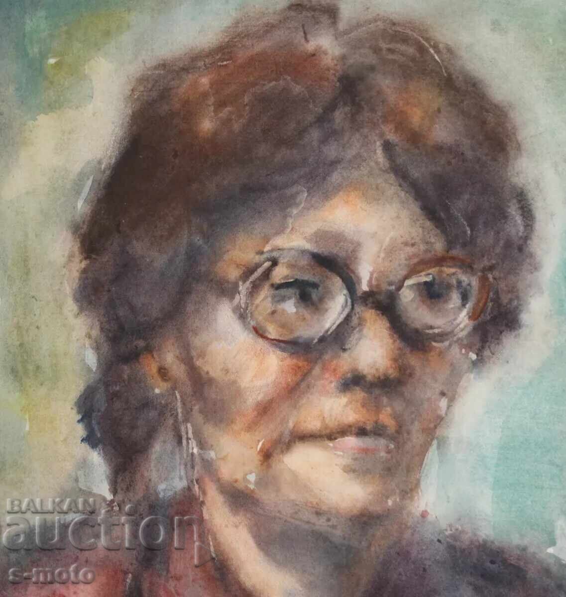 Livrarea Tablou acuarelă femeie cu ochelari portret