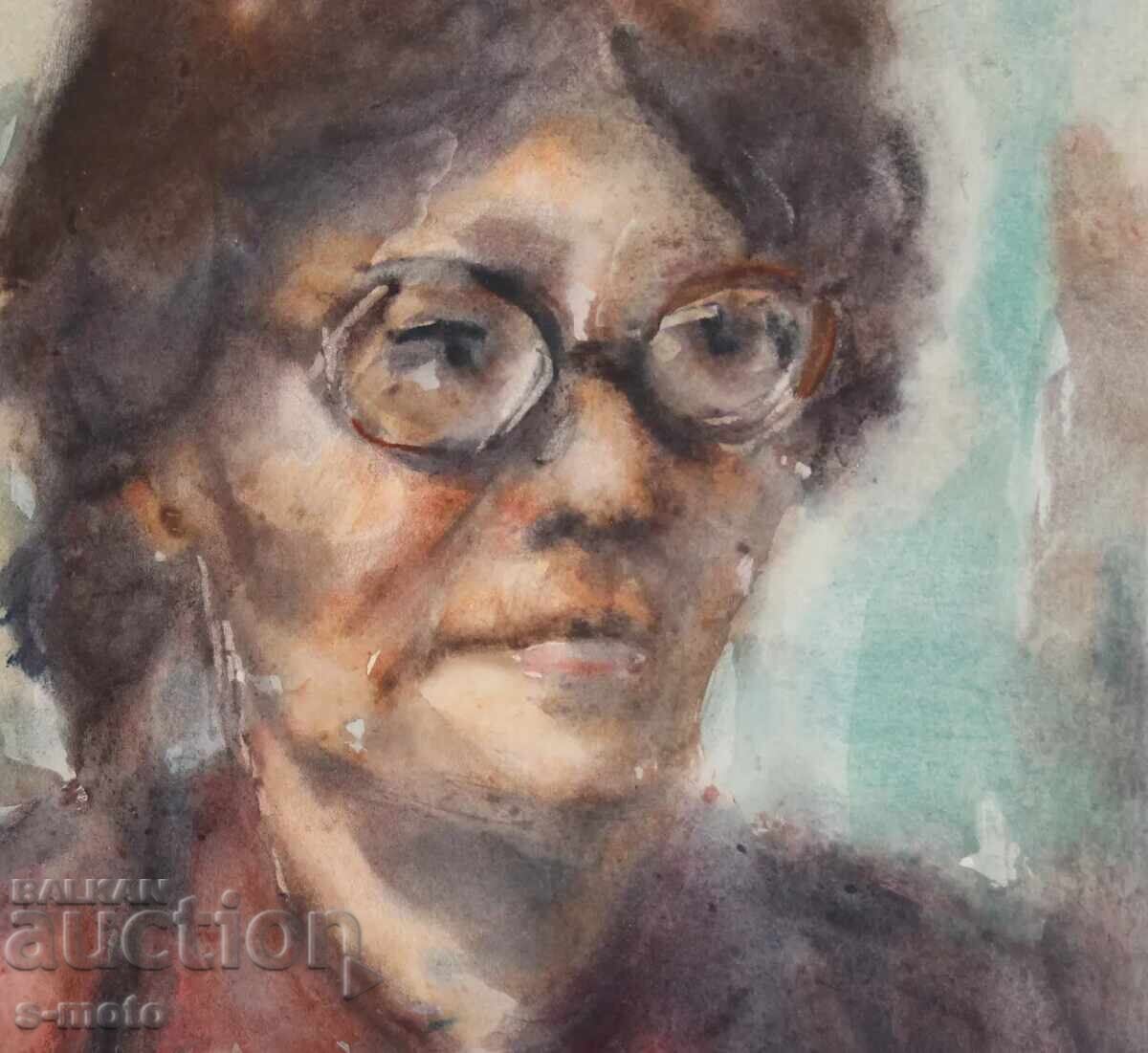 Tablou acuarelă femeie cu ochelari portret - 6