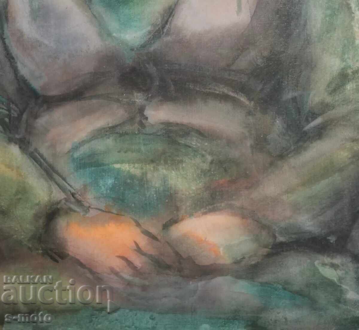 Watercolor painting portrait of a seated woman - 6