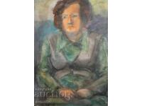 Watercolor painting portrait of a seated woman