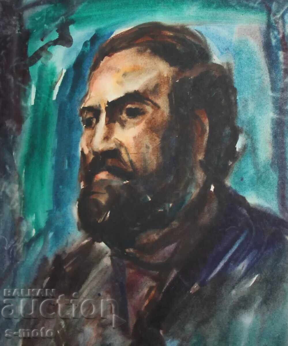 Auction  Watercolor portrait of a man with a beard