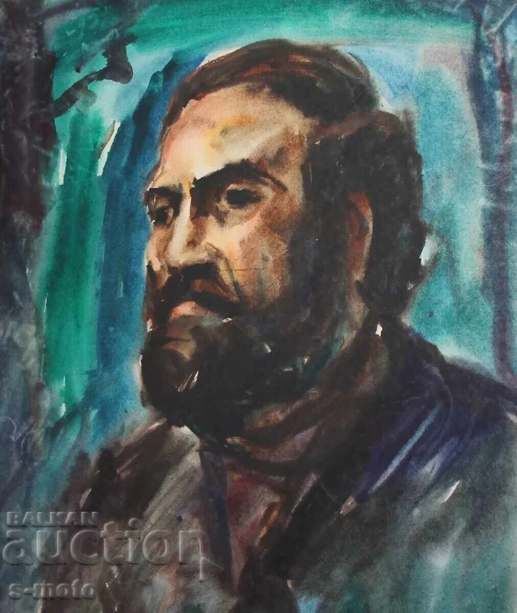 Watercolor portrait of a man with a beard