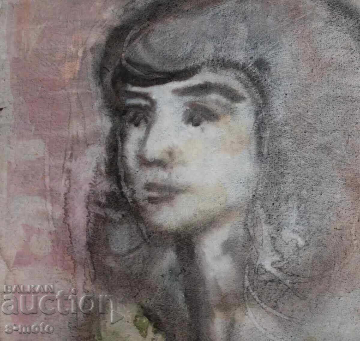 Аукцион Kартина акварел портрет на момиче Аукцион Kартина акварел портрет на момиче