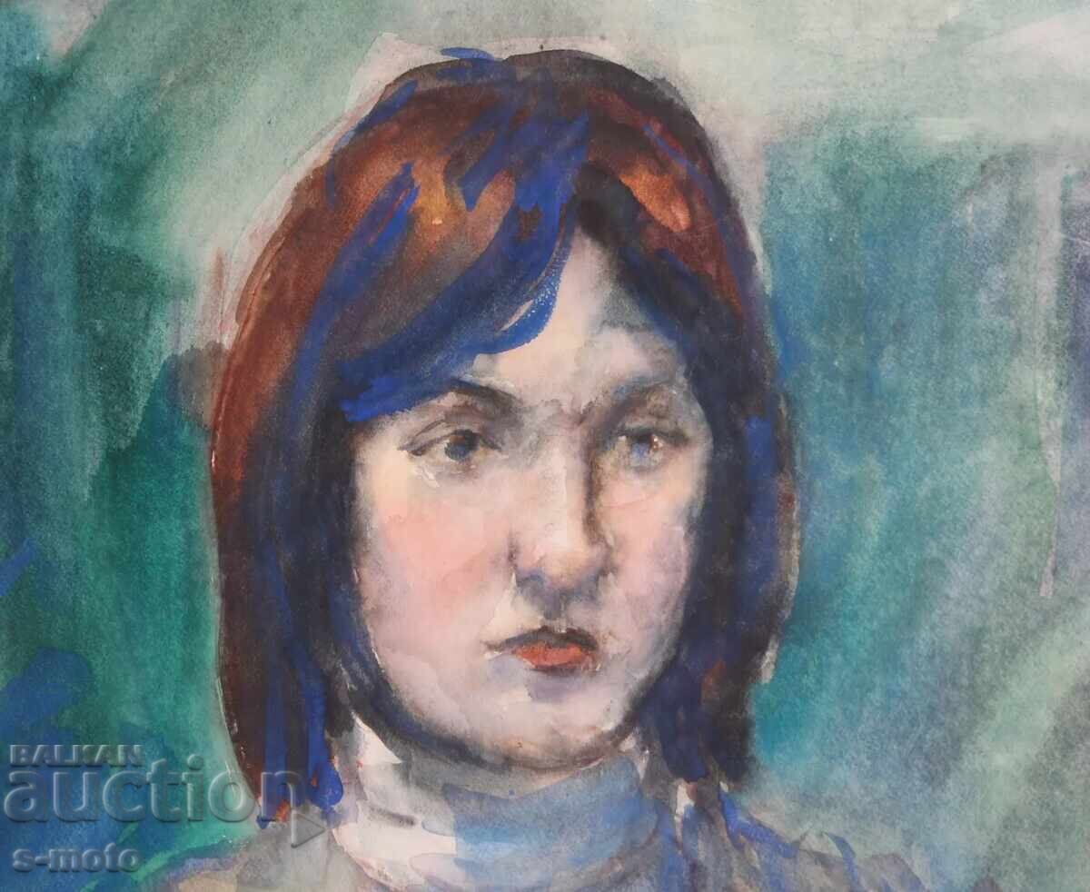 Auction  Watercolor painting portrait of a girl