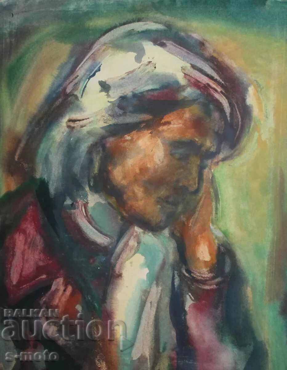 Licitație Tablou acuarelă portret de femeie