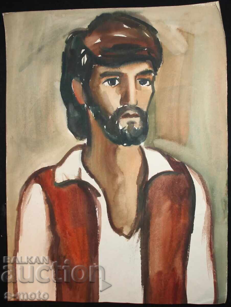 Δημοπρασία Ακουαρέλα πορτρέτο άνδρα με γένια