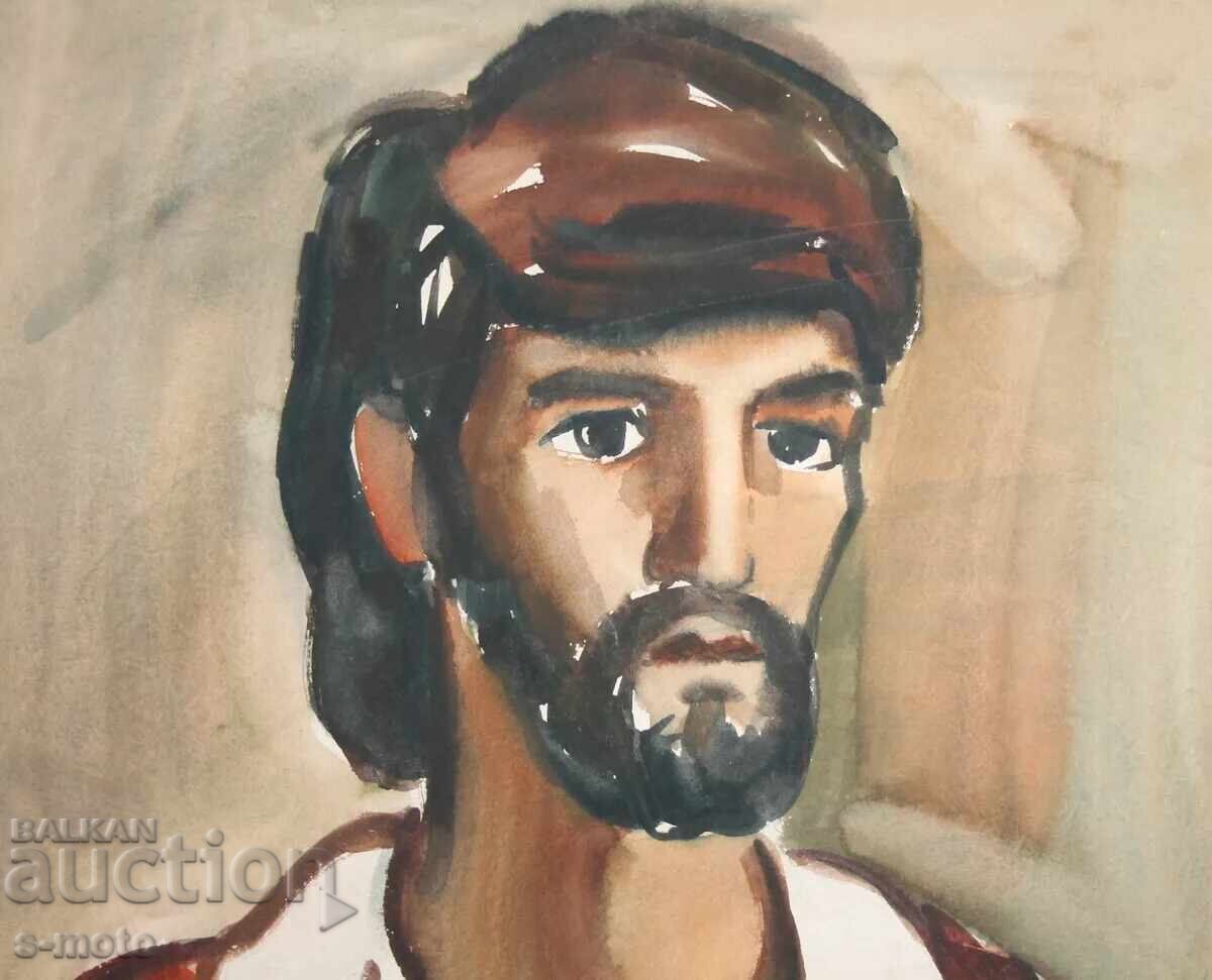 Παράδοση Ακουαρέλα πορτρέτο άνδρα με γένια