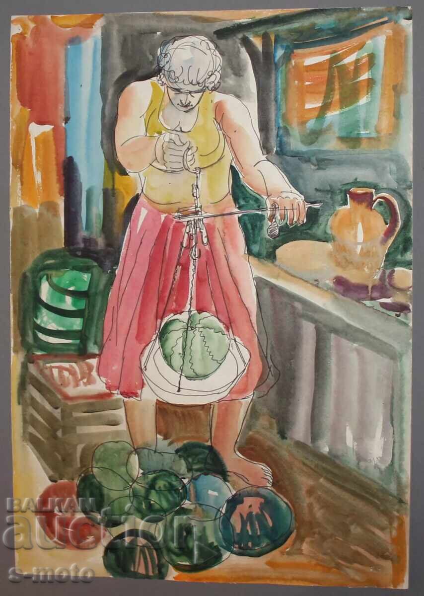 Pictură veche acuarelă figură, portret de femeie cu preț 340.00 BGN | € 173.84 Pictură veche acuarelă figură, portret de femeie cu preț 340.00 BGN | € 173.84