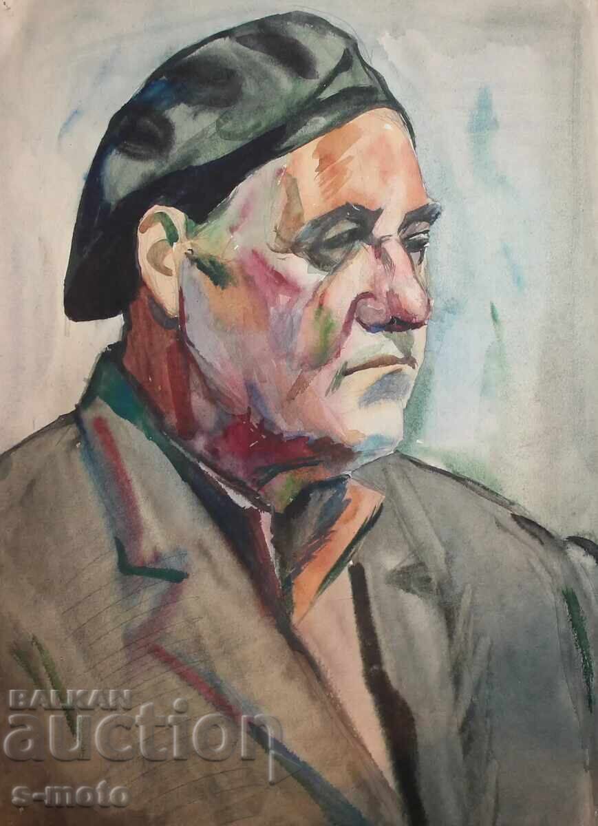 Delivery of Old watercolor painting, portrait of a man with a hat