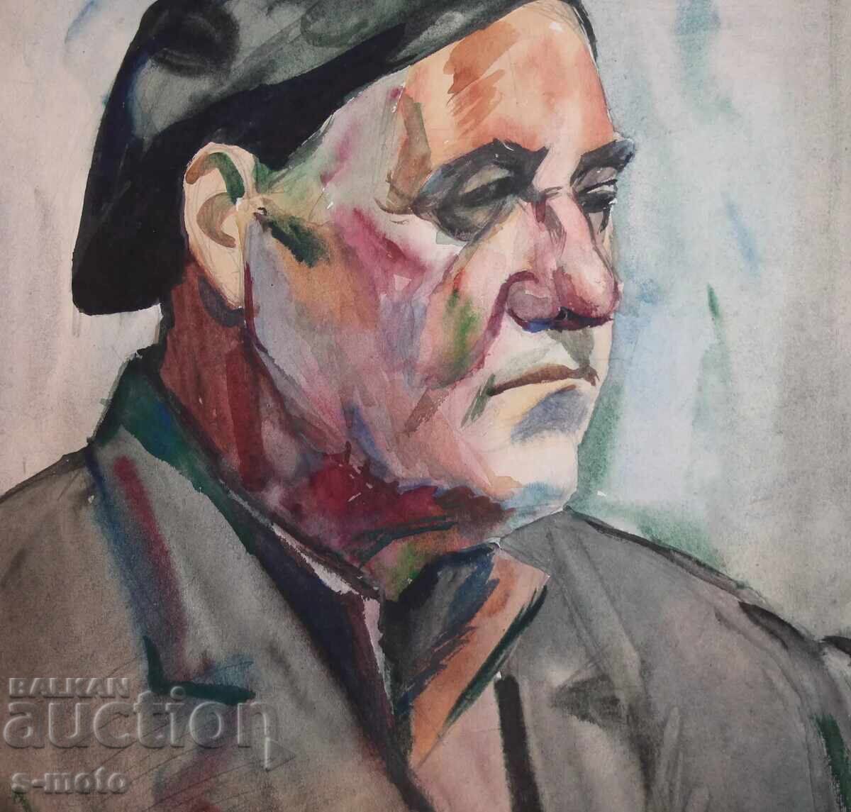 Old watercolor painting, portrait of a man with a hat - 5