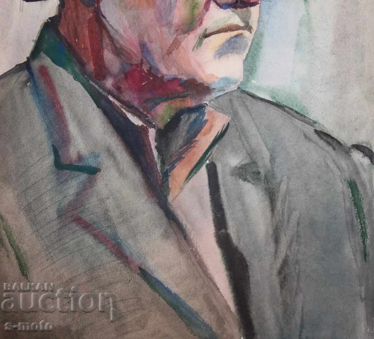 Old watercolor painting, portrait of a man with a hat - 6