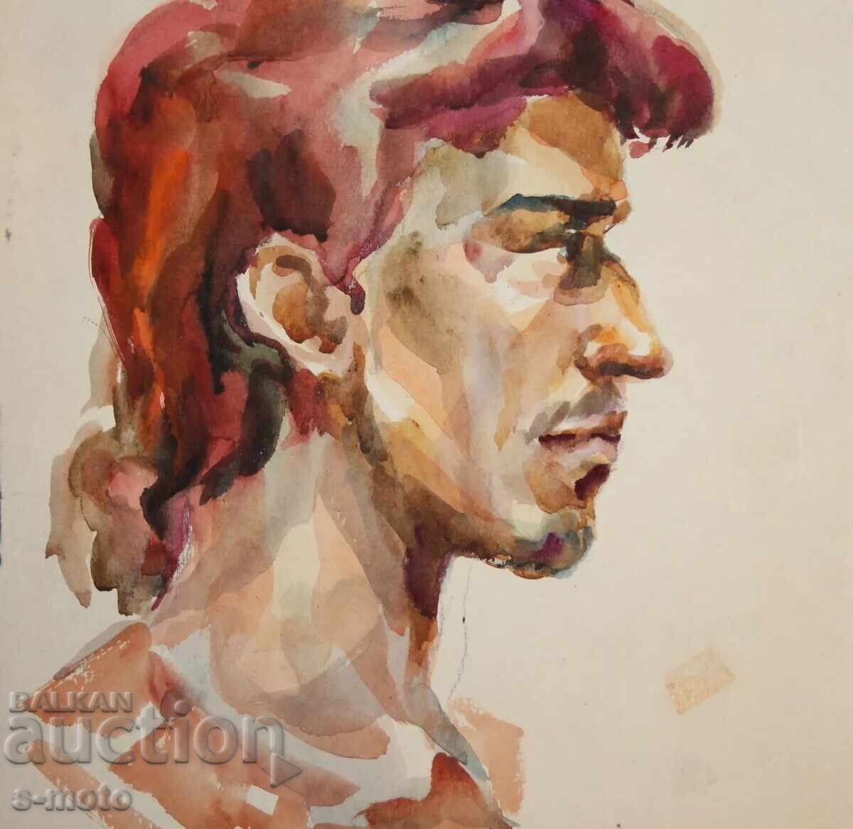 Стара картина акварел портрет - 5