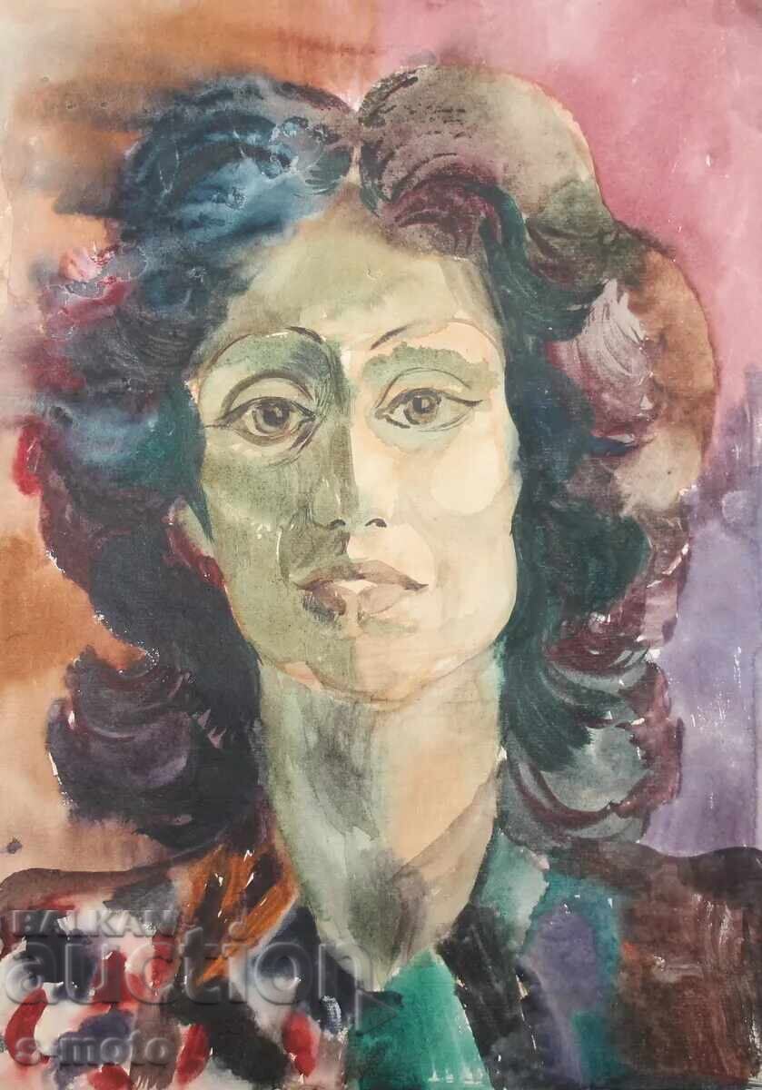 Auction  Old watercolor painting portrait