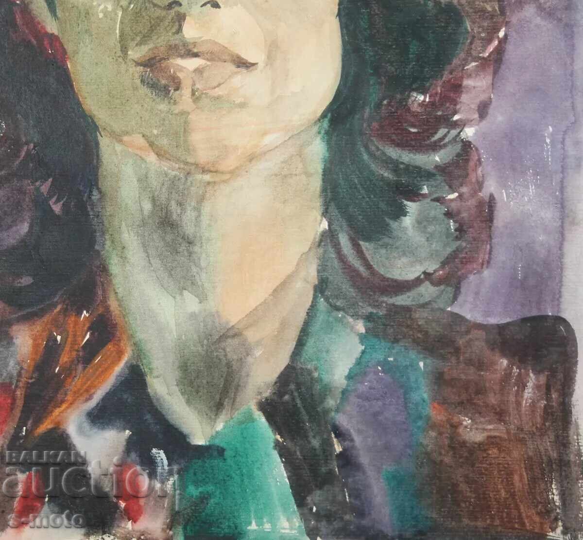 Old watercolor painting portrait - 7