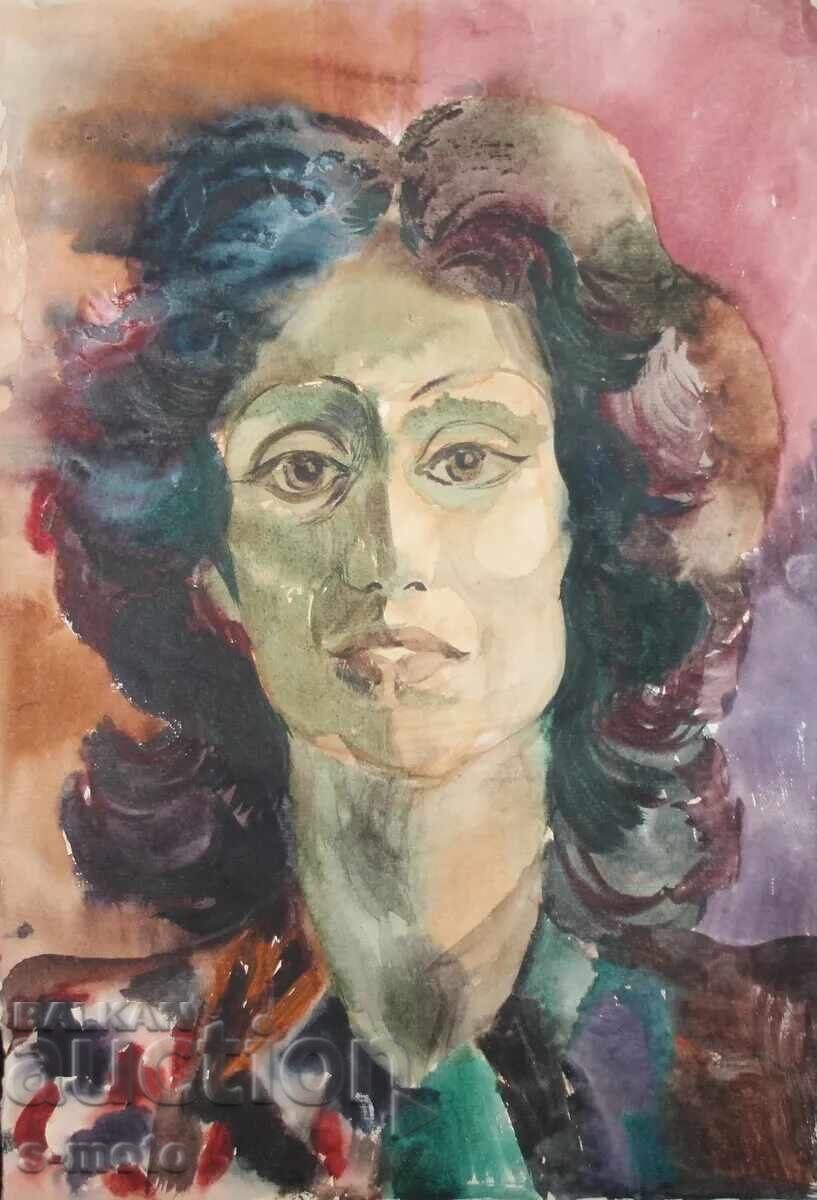 Old watercolor painting portrait