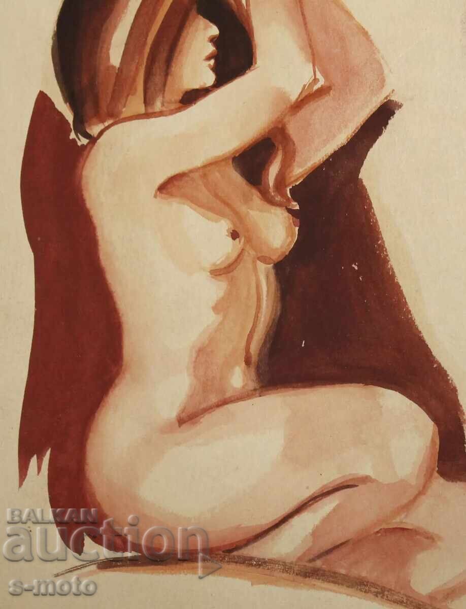 Παλιός πίνακας ακουαρέλα πορτρέτο γυμνό σώμα - 5