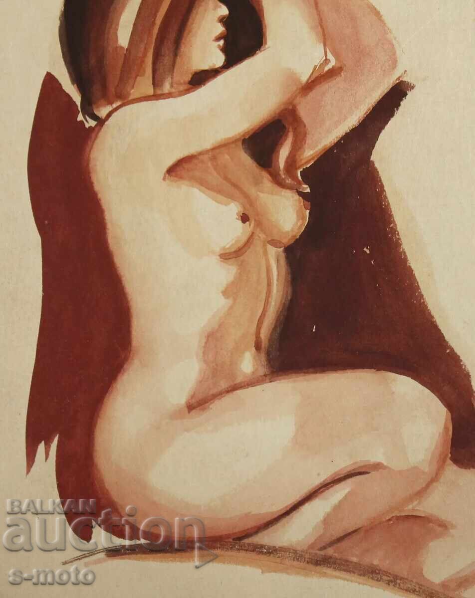 Παλιός πίνακας ακουαρέλα πορτρέτο γυμνό σώμα - 6