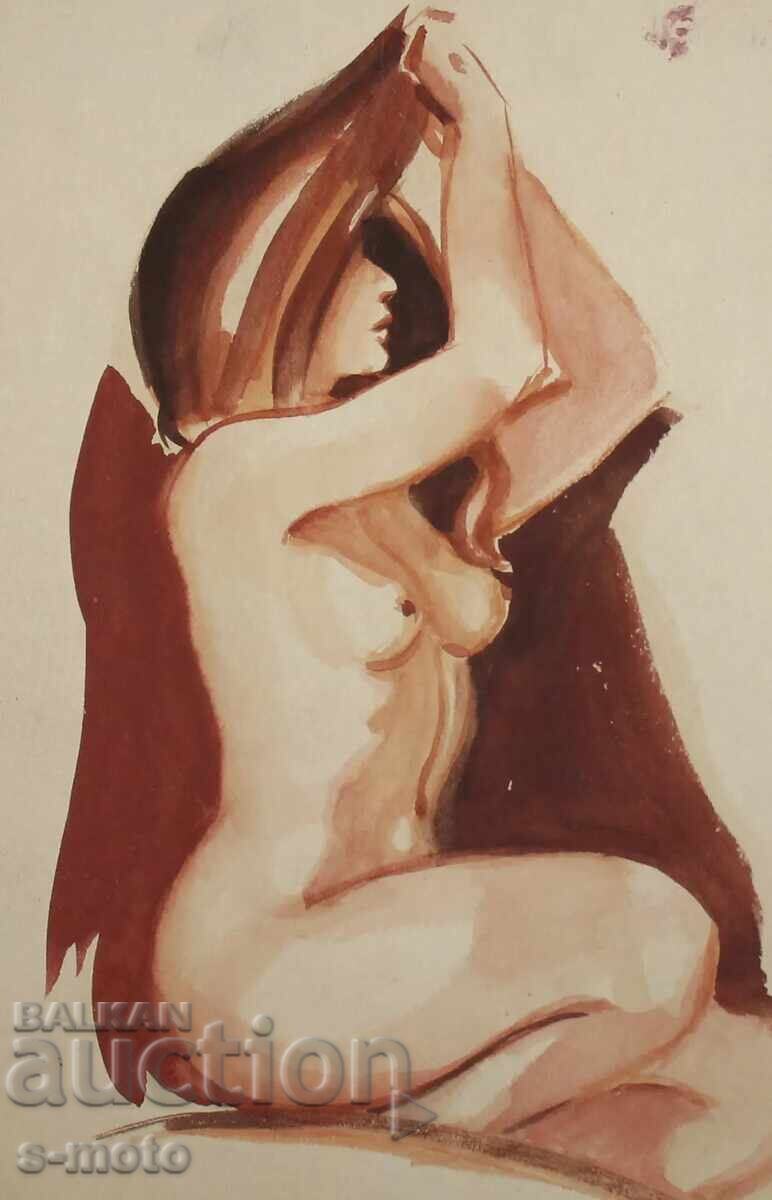 Παλιός πίνακας ακουαρέλα πορτρέτο γυμνό σώμα - 7
