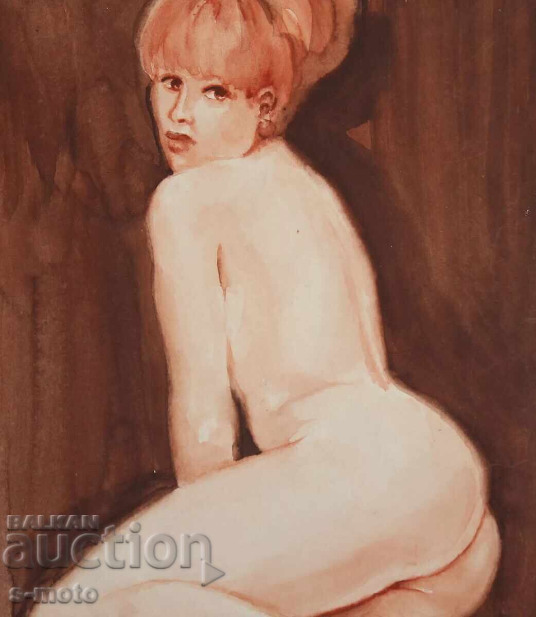 Παράδοση Παλιός πίνακας ακουαρέλα πορτρέτο γυμνό σώμα