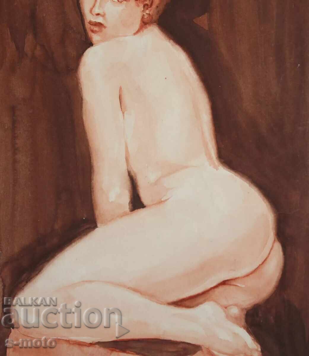 Παλιός πίνακας ακουαρέλα πορτρέτο γυμνό σώμα - 5