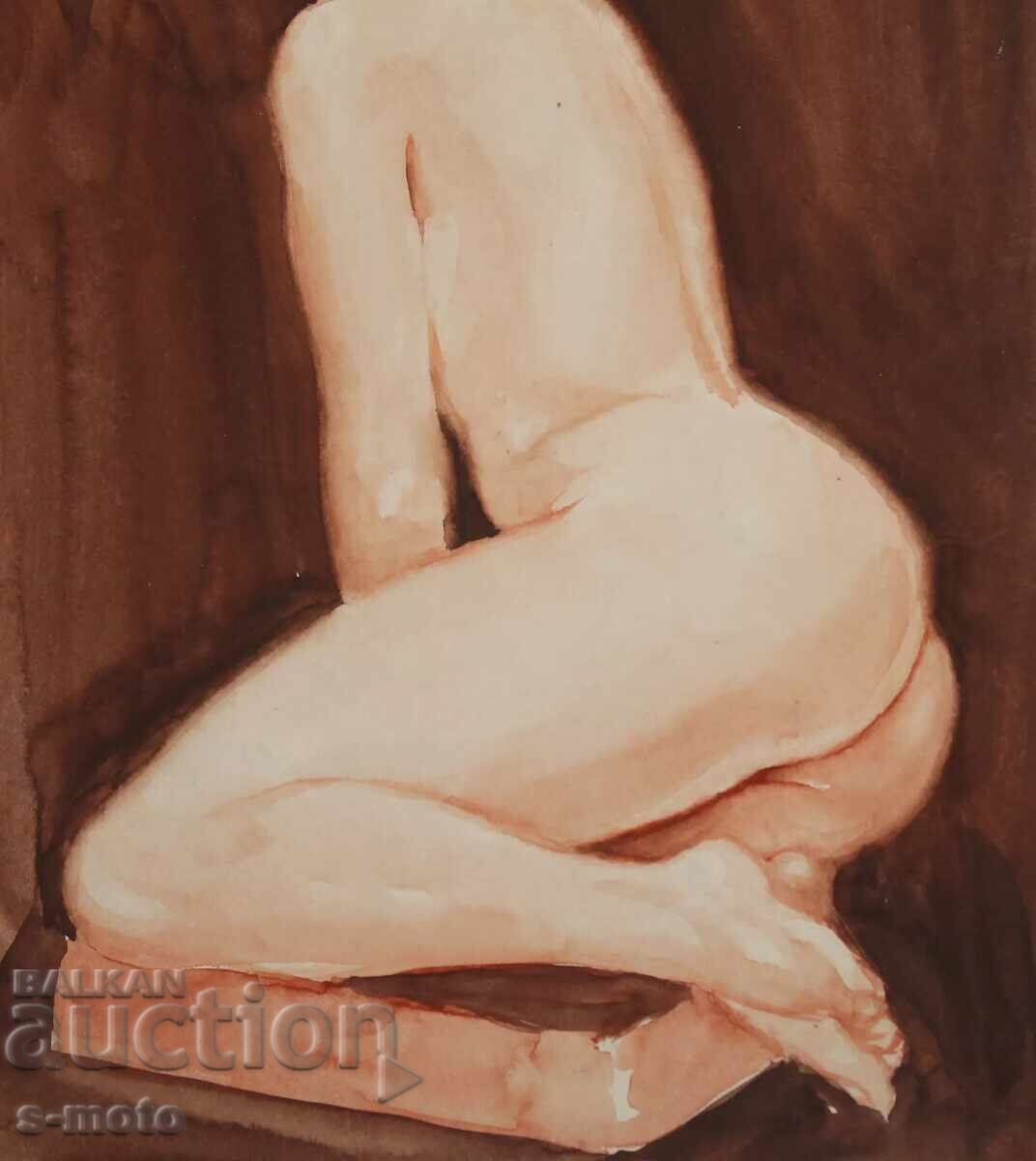Παλιός πίνακας ακουαρέλα πορτρέτο γυμνό σώμα - 6