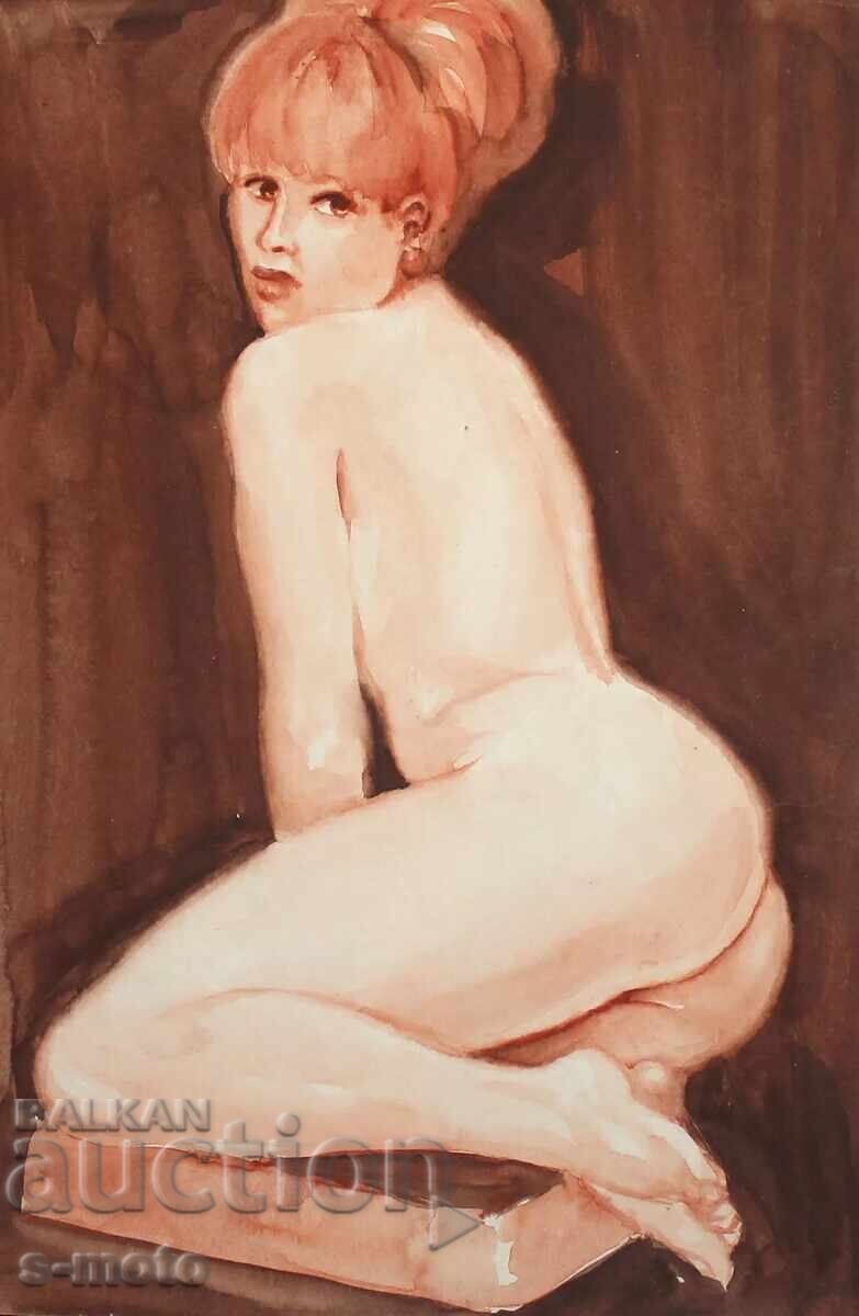 Παλιός πίνακας ακουαρέλα πορτρέτο γυμνό σώμα - 7