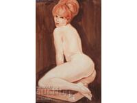 Παλιός πίνακας ακουαρέλα πορτρέτο γυμνό σώμα