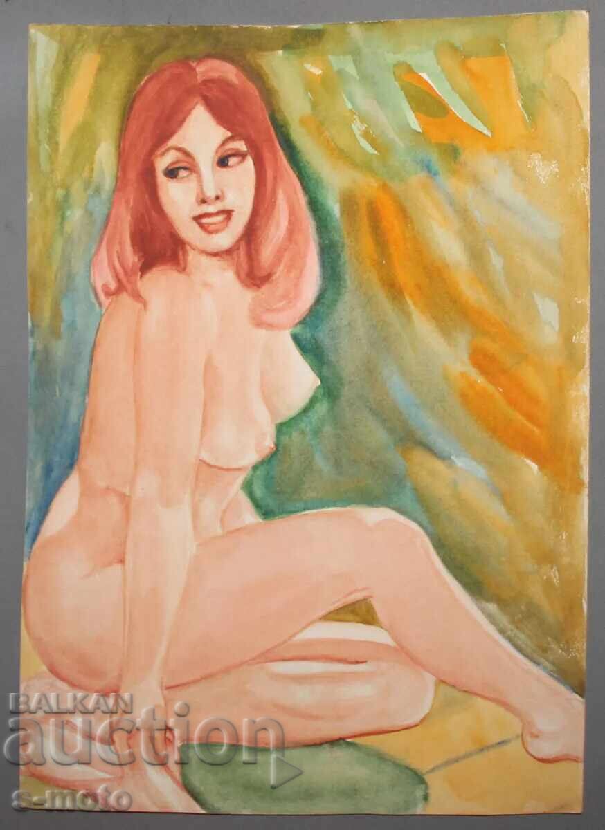 Livrarea Pictură veche acuarelă portret corp gol Livrarea Pictură veche acuarelă portret corp gol